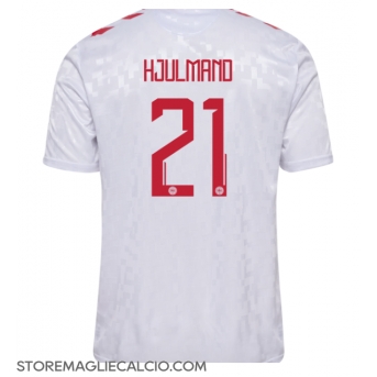Danimarca Morten Hjulmand #21 Maglia Gara Trasferta Repliche Europei 2024